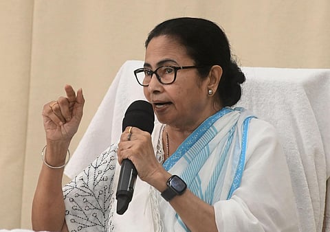 West Bengal Chief Minister Mamata Banerjee addresses a press conference at her residence, in Kolkata, Thursday, Oct. 26, 2023. (Photo | PTI)