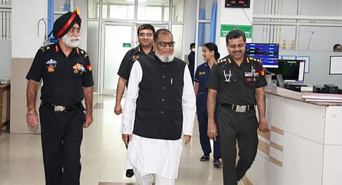 Bangladesh's Liberation War Affairs minister AKM Mozammel Haque visits the Army Hospital (Research and Referral) in Delhi on Thursday. (Photo | X@SpokespersonMoD)