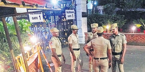 Police security beefed up in front of the Raj Bhavan at Guindy in Chennai | Express