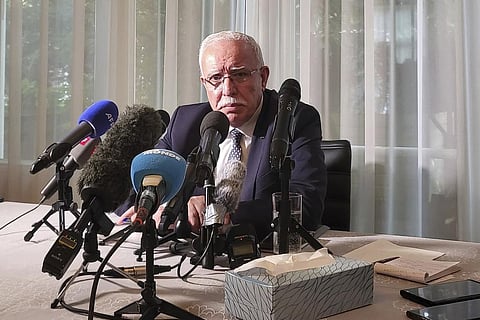 The Palestinian Authority’s foreign minister Riyad al-Maliki speaks to reporters in The Hague, Netherlands, Thursday Oct. 26, 2023. (Photo | AP)