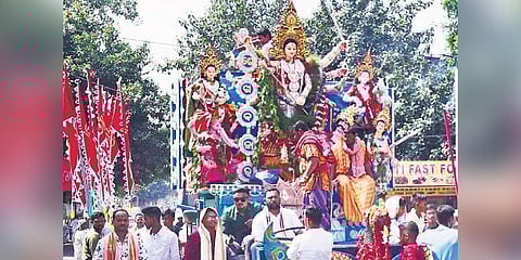 A ‘bhasani jatra’ procession being carried out at a locality in Cuttack on Wednesday