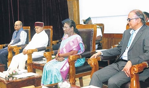 President Droupadi Murmu and Governor Thaawarchand Gehlot during the Golden Jubilee celebrations of the Indian Institute of Management - Bangalore (IIM-B) in Bengaluru on Thursday | KPN