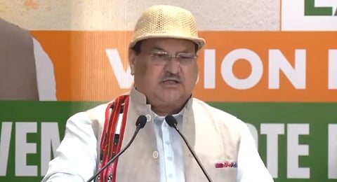 BJP President JP Nadda speaks after releasing the party's manifesto for Mizoram Elections. (Photo | X@BJP4India)