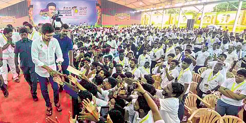 Sports Minister Udhayanidhi Stalin taking part in DMK’s youth wing meeting in Tirunelveli on Friday | V KARTHIKALAGU