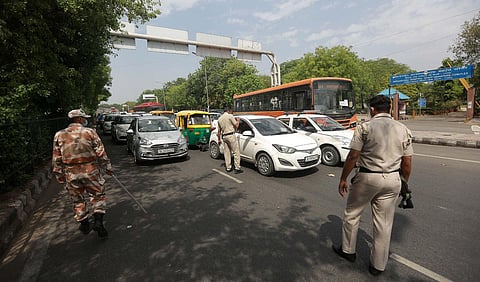 Police conduct vehicle checking in New Delhi. (Photo | Shekhar Yadav)