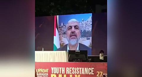 Hamas leader Khaled Mashal addressing the people during the event in Malappuram