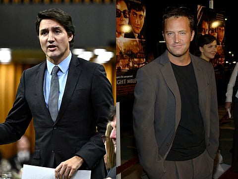 Canadian Prime Minister Justin Trudeau and Actor Mathew Perry. (Photo | AP)