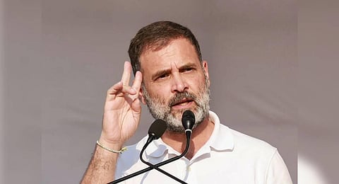 Congress leader Rahul Gandhi addresses a public meeting in Rajnandgaon, Chhattisgarh on Sunday | PTI