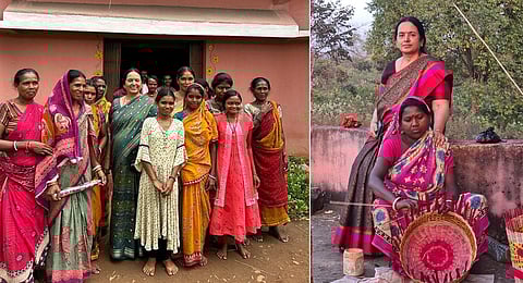 Suchitra Sinha with Sabar tribal women.