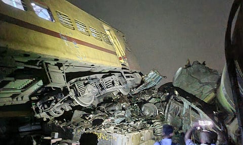 Mangled remains of the three derailed bogies at the accident spot in Andhra Pradesh | PTI
