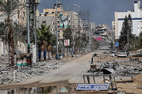 Destroyed buildings caused by the ongoing Israeli airstrikes on Gaza City, Saturday, Oct. 28, 2023. (Photo | AP)