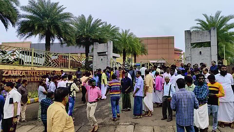 People gathered at Zamara International, a convention centre, in Kalamassery, Kerala, which witnessed serial blasts, on Sunday morning. (Photo |A Sanesh, EPS)