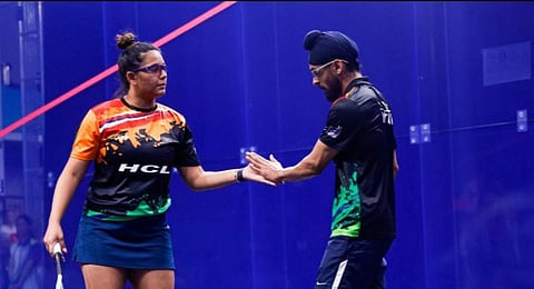 Indian duo Dipika Pallikal and Harindar Pal Singh Sidhu, are guaranteed to win a medal in the mixed doubles category. (Photo | X)