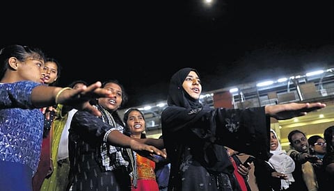 Girls take part in the “Under the Stars - A night of Solidarity with our Urban Homeless Neighbours” programme near Nampally Metro | Sri Loganathan Velmurugan