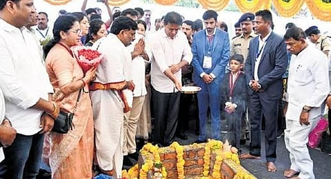 IT Minister KT Rama Rao lays the foundation stone for Malakpet IT Park. (Photo | Express)