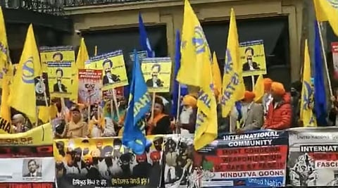 Screengrab of Khalistan supporters protesting outside the Indian High Commission in London | PTI