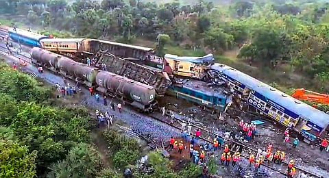 Rescue and restoration work underway after multiple coaches of two passenger trains derailed following a collision on Sunday, in Vizianagaram district of Andhra Pradesh on Monday, Oct. 30, 2023. (PTI)