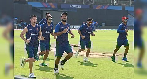 Afghanistan players during a training session on Sunday in Pune | PTI