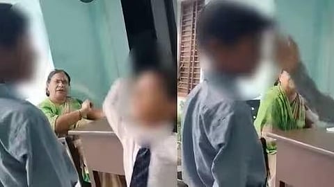 The teacher was booked after a video showed her purportedly asking students to slap the Class 2 boy in Khubbapur village and also making a communal remark.