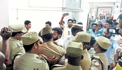 Supporters of minister SS Sivasankar and Perambalur MLA M Prabhakaran stopped an attempt by a BJP cadre to file a tender application for stone quarries | Express