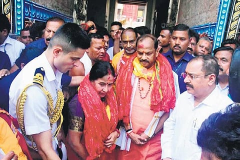 Raghubar Das during his visit to Shree Jagannath temple in Puri | Express