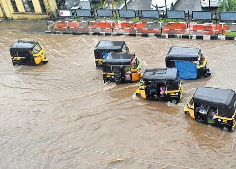 A road at Thampanoor that got flooded in the heavy rain that lashed Thiruvananthapuram on Tuesday | B P Deepu