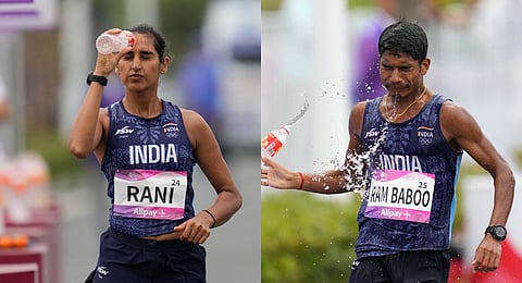 Manju Rani and Ram Baboo in the inaugural 35km mixed team event at the Asian Games. (Photo | PTI)
