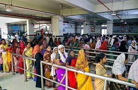 People at Dr Shankarrao Chavan Government Medical College and Hospital where 31 deaths, including those of infants, were recorded in 48 hours since September 30, in Nanded. (PTI)