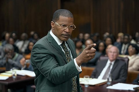 This image released by Amazon Prime Video shows Jamie Foxx in a scene from 'The Burial.' (Photo | AP)