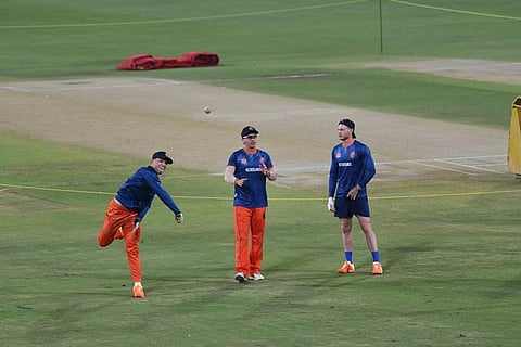 Netherlands team train in Hyderabad on Thursday. (Photo | Vinay Madapu, EPS)
