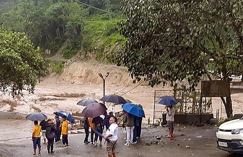 A flood-affected locality at Singtam in Gangtok district, Sikkim, on Oct. 4, 2023. (PTI)