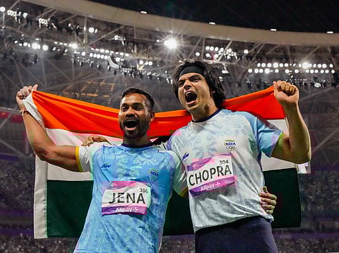 Indian athletes Neeraj Chopra and Kishore Kumar Jena. (Photo | PTI)