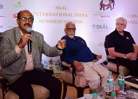 Archeology Department Commissioner Devaraju A speaks at a Panel Discussion on the 'Importance of Restoration of heritage assets'. (Photo | Udayashankar S)