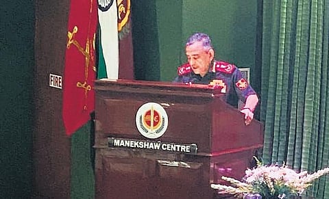 Chief of Defence Staff General Anil Chauhan delivers the annual General KV Krishna Rao memorial lecture in New Delhi on Thursday | express