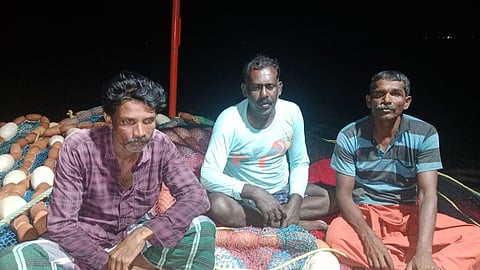 Fishermen Baiju, Maniyan and Anandan were rescued four and a half hours after their boat capsized mid sea. (Express)
