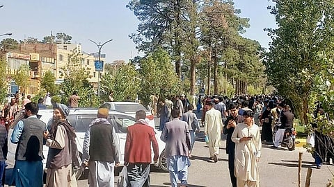 People gather on the streets in Herat after a magnitude 6.3 earthquake hit western Afghanistan/AFP