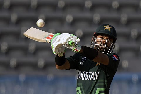 Pakistan's Mohammad Rizwan plays a shot during the World Cup match against Netherlands (Photo | AP)
