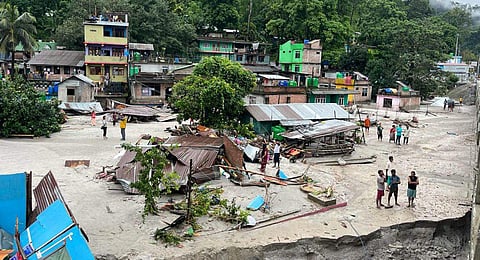 A damaged residential area following flash floods, in North Sikkim district | PTI