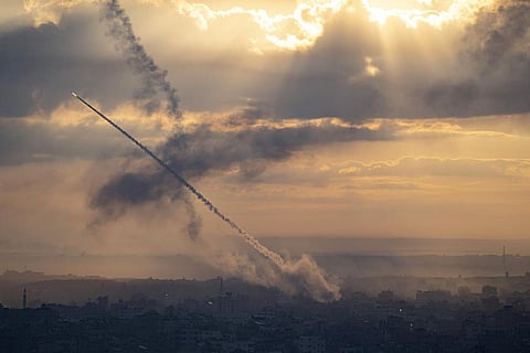 FILE: Rockets are fired toward Israel from Gaza, Saturday, Oct. 7, 2023. (Photo | AP)