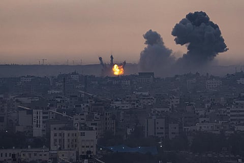 Smoke rises after the Israeli air strike in the Gaza Strip on Monday, Oct. 9, 2023. (Photo | AP)