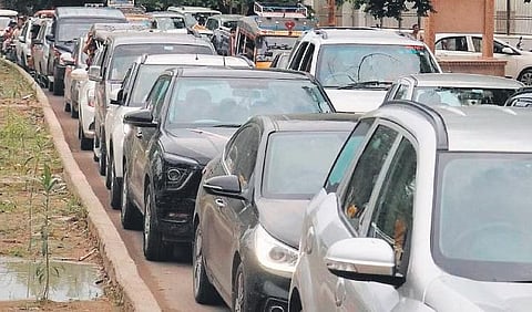 Parking space is scarce for thousands of devotees coming to temple town everyday