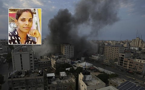 Sheeja Anand, a native of Payyavoor in Kannur district of Kerala, was injured in the missile strikes on Ashkelon, a coastal city in the southern part of Israel. (Photo | Special Arrangement/AP)