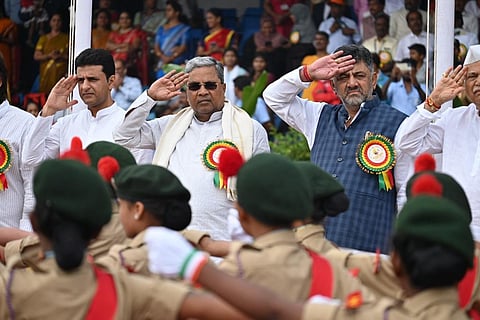 Karnataka Chief Minister Siddaramaiah during 68th Karnataka Rajyotsava at Kanteerava Stadium in Bengaluru. (Photo | Shashidhar Byrappa)