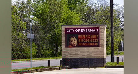 A sign displayed seeks tips about the disappearance of 6-year-old Noel Rodriguez-Alvarez. Cindy Rodriguez-Singh. (Photo | AP)