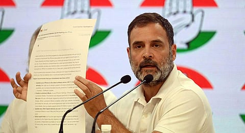 Congress leader Rahul Gandhi speaks at a press conference in Delhi. (Shekhar Yadav | EPS)