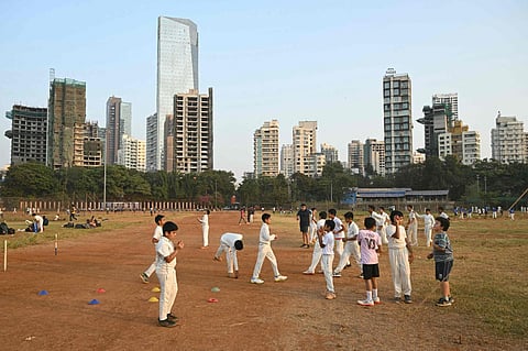 Young cricketers train at the Oval Maidan in Mumbai. (Photo | Express)