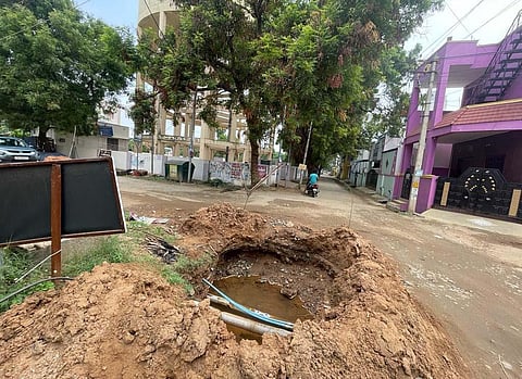 Frequent leakages and ruptures in the drinking water pipelines in Cheran Nagar in Coimbatore have irked the local residents as the drinking water supply gets delayed in the area. (Photo | Express)