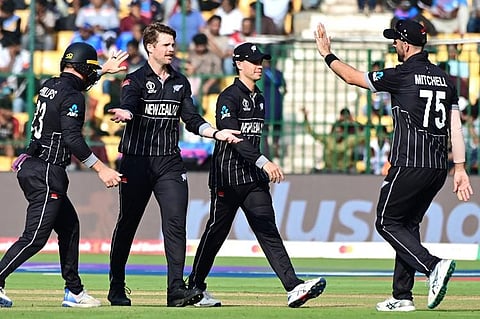 Kiwis celebrate...Sri Lanka are placed a lowly ninth on the points table at the moment. (Photo | Vinod Kumar T)