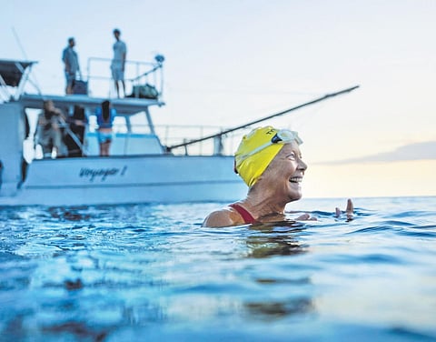 Marathon swimmer Diana Nyad (Annette Bening), the protagonist of the Netflix biopic, Nyad