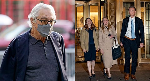 Actor Robert De Niro arrives at court in New York; Graham Chase Robinson (center) and her attorneys depart a federal courthouse in New York on Thursday, November 9, 2023. (Photo | AP)